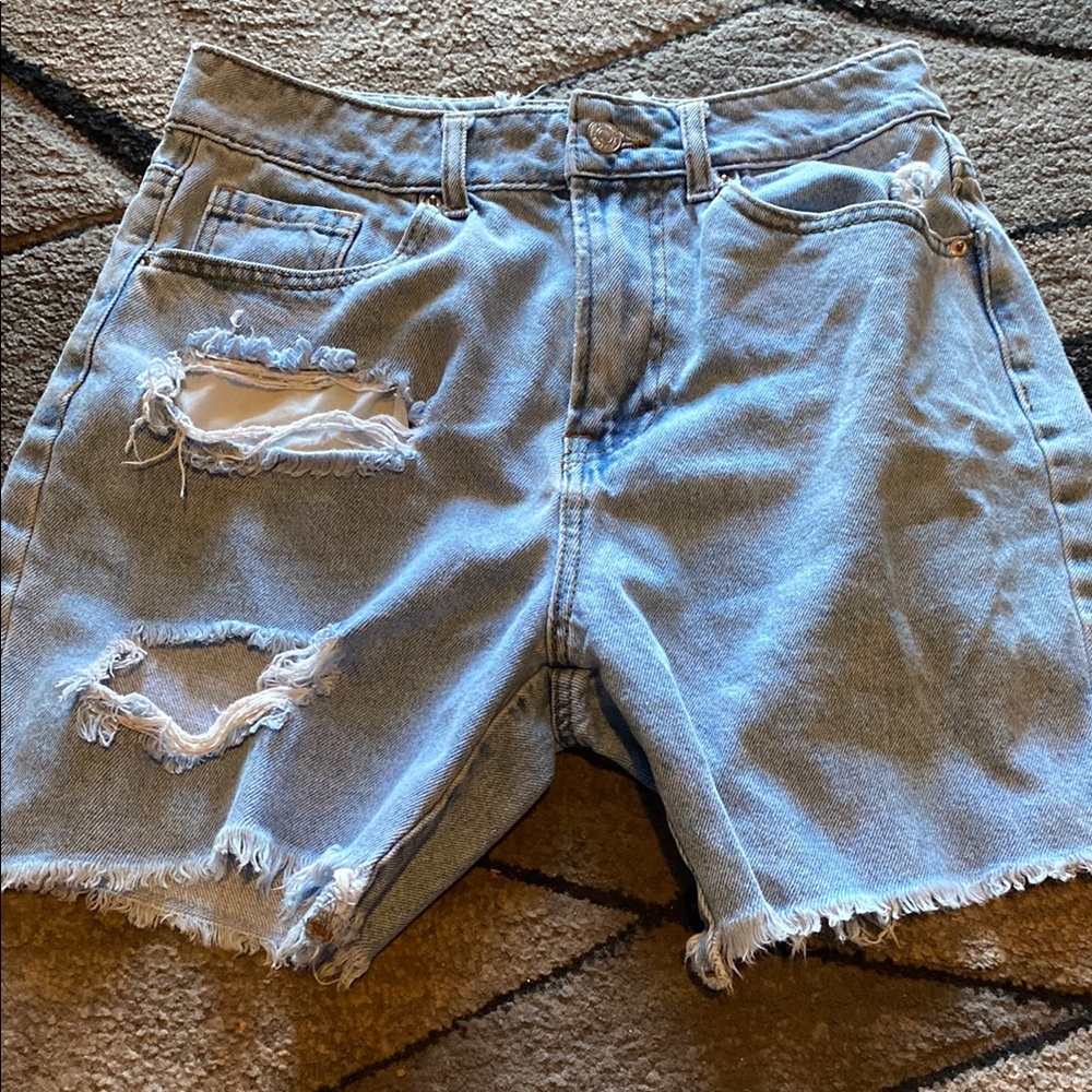Distressed Light Blue Denim Shorts